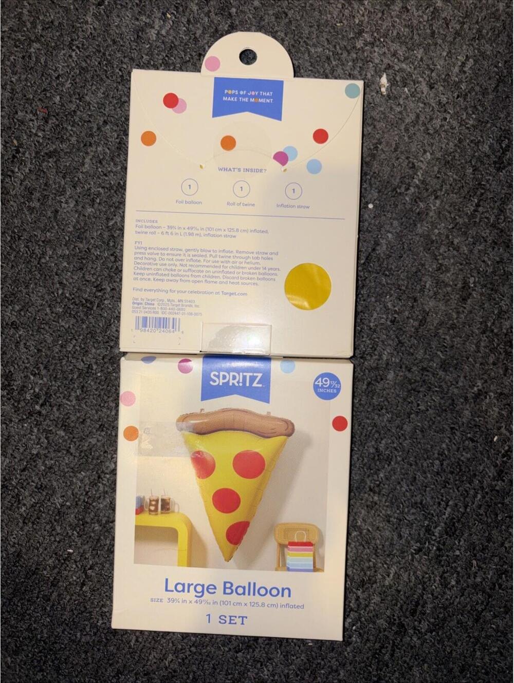 2 Packs Of Spritz Pizza Balloons,49” Giant Pizza Slice Foil Party Balloons